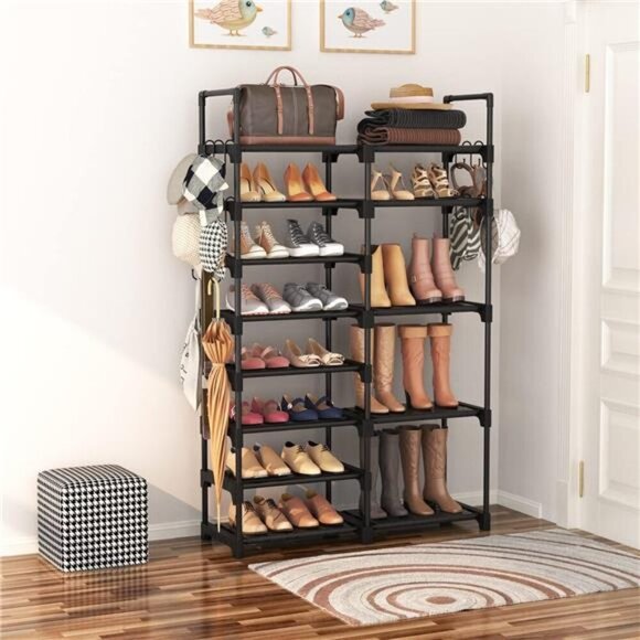 Tall Shoe Rack 8 Tier Metal Shelf Holds 32 Pairs Boots Entryway Organizer - Picture 2 of 7